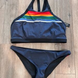Hurley Rainbow Stripe Bikini - Black and Multicolor